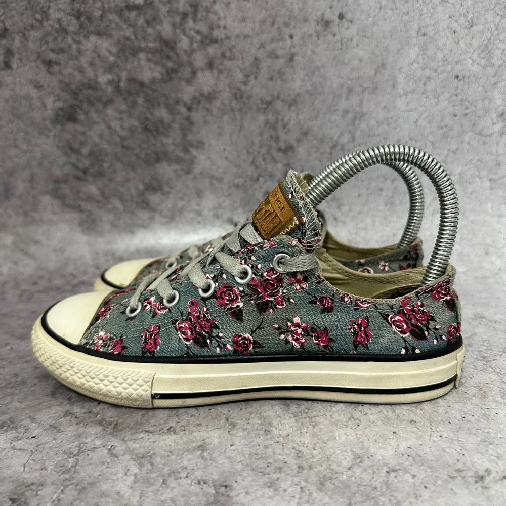 Converse Chuck Taylor All Star Youth 2 Gray Pink Floral Rose Low Top Sneakers